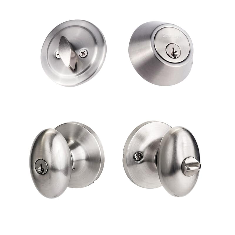 Sure-Loc Egg-shaped Entrance Door Knob with Keyed Alike Deadbolt - satin nickel