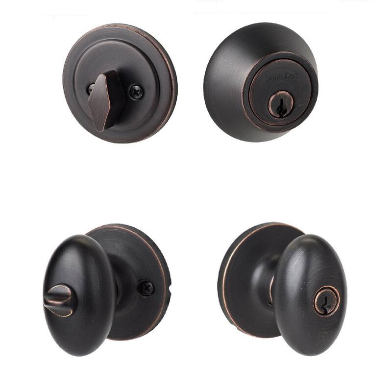 Sure-Loc Egg-shaped Entrance Door Knob with Keyed Alike Deadbolt - Brown