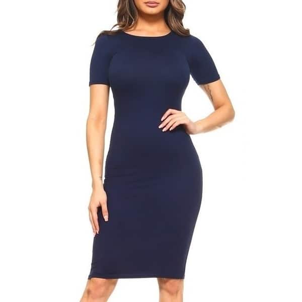 Women S Casual Solid Comfy Short Sleeve Bodycon Slim Fit A Line Dress Overstock 26885689