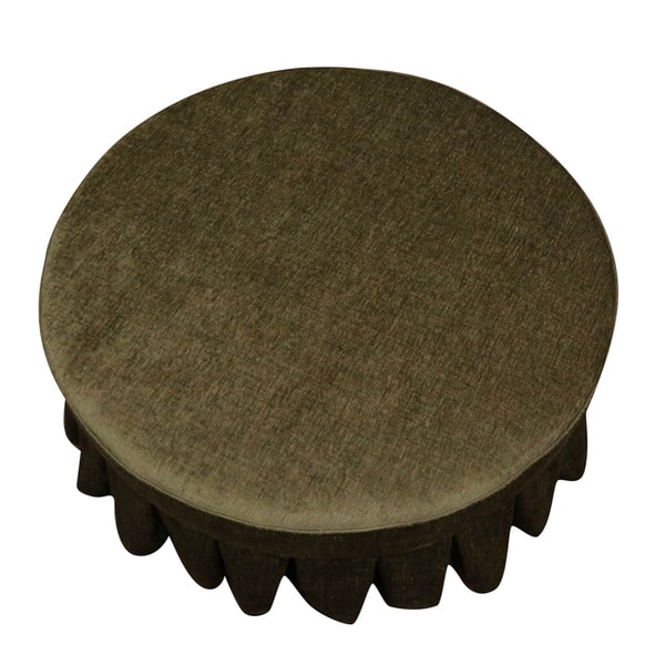 Trusan 42 Inch Round Moss Green Velvet Skirted Cocktail Ottoman