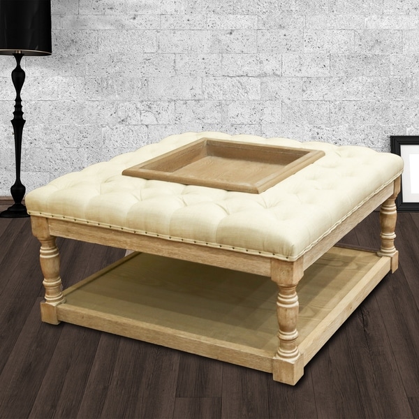 Besmore 34-inch Natural Tufted Cocktail Ottoman Recessed Center Tray. Opens flyout.