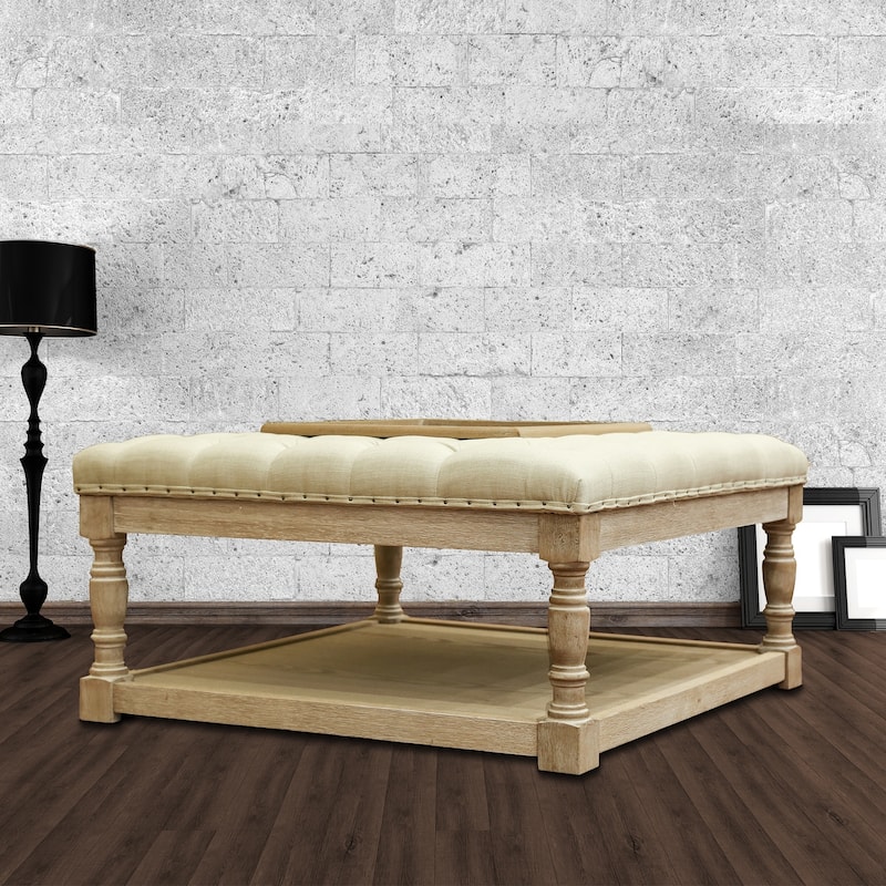 Besmore 34-inch Natural Tufted Cocktail Ottoman Recessed Center Tray