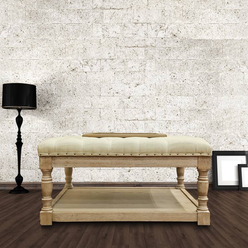 Besmore 34-inch Natural Tufted Cocktail Ottoman Recessed Center Tray