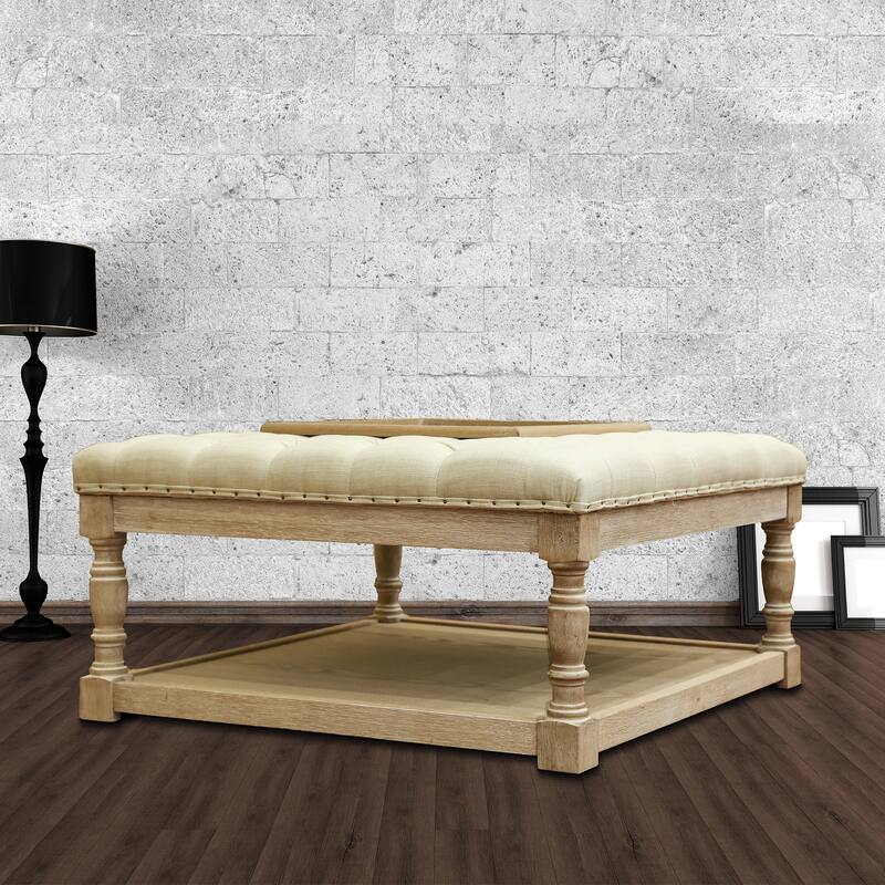 Besmore 34-inch Natural Tufted Cocktail Ottoman Recessed Center Tray