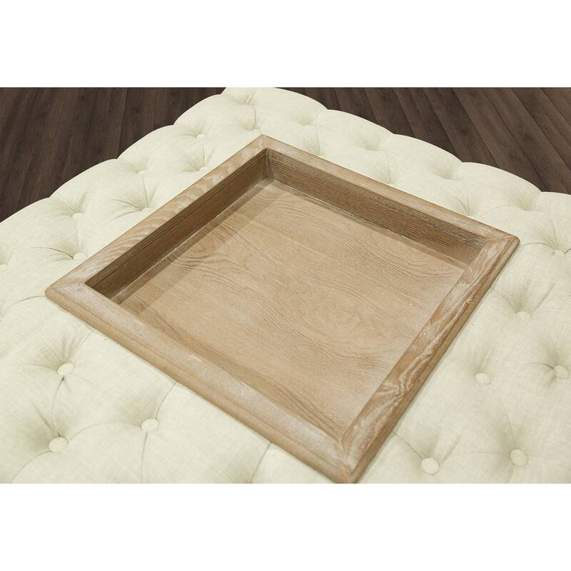 Besmore 34-inch Natural Tufted Cocktail Ottoman Recessed Center Tray