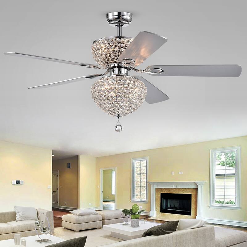 Swarana Chrome Dual Lighted Ceiling Fan with Crystal Shades