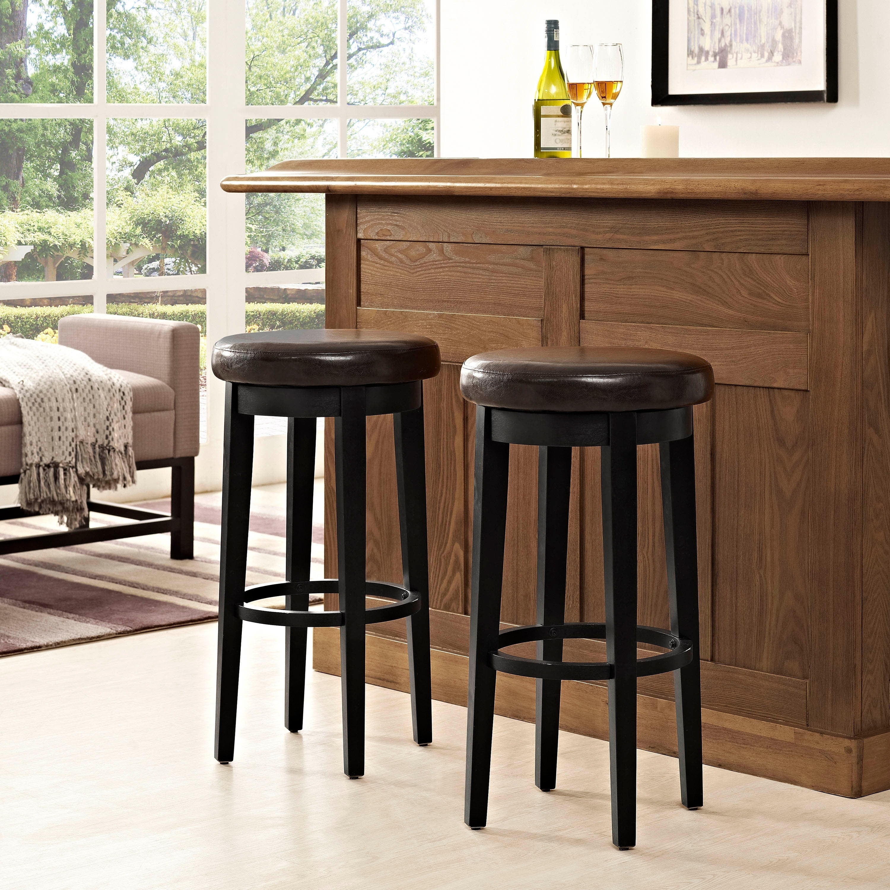 Mitchell Swivel Bar Stool In Black With Brown Cushion Set Of 2 Overstock 26885822