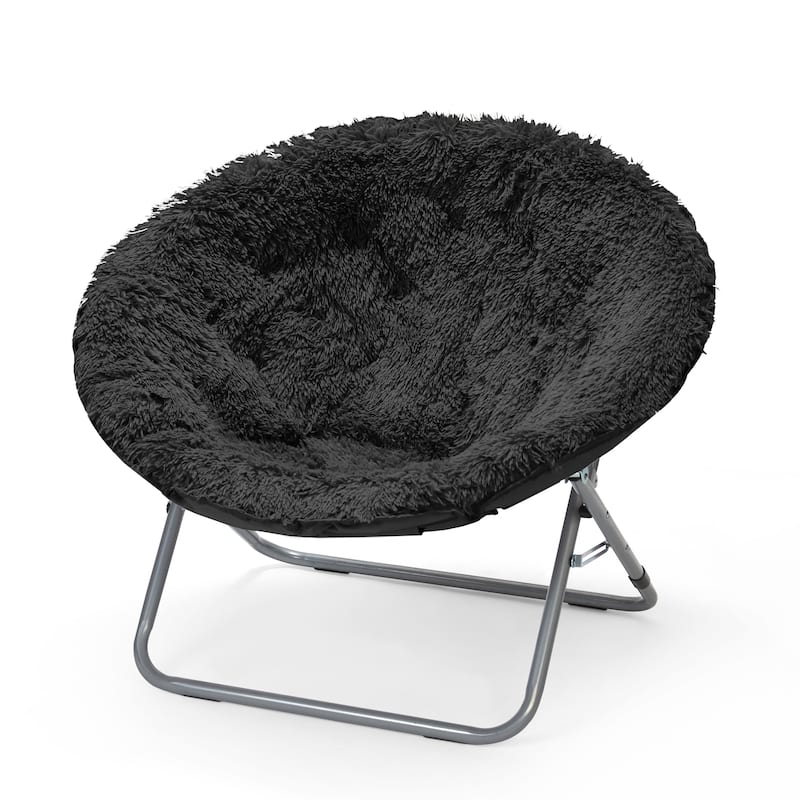 Mongolian Oversized Faux Fur Moonchair - Black