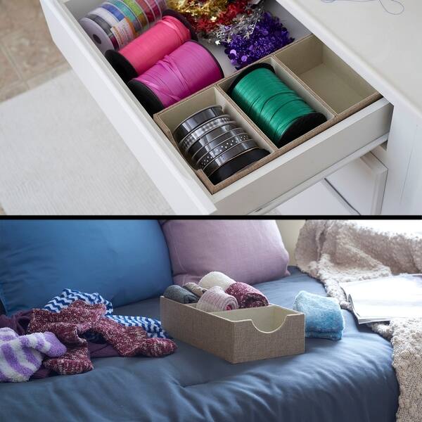 Shop Drawer Organizer Storage Tray With 3 Compartments And Fabric