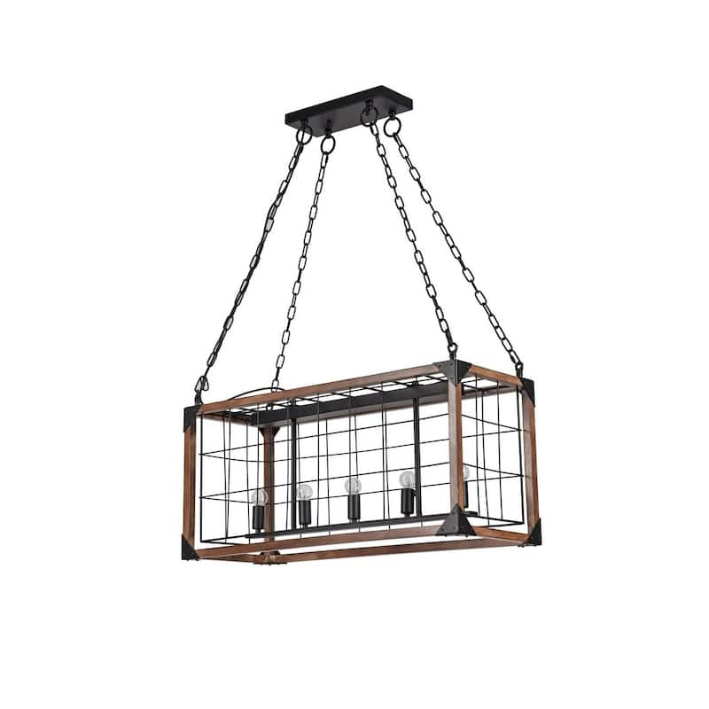 Pendant Lighting with Wood and Black Iron Frame