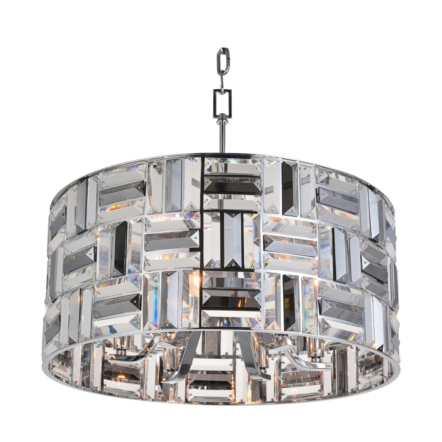 Chrome Iron Chandelier With Clear And Smoke Crystal Drum Shade - Chandeliers For Bedrooms by Overstock.com