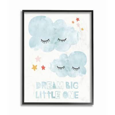 Stupell Dream Big Little One Mod Blue Clouds with Eyelashes Framed Art, 11 x 14, Proudly Made in USA - Multi-Color
