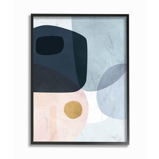 Multi-Color 11 x 14 Stupell Industries Mod Shapes Slate Blue Navy and Peach Overlapping Abstract Black Framed Wall Art 
