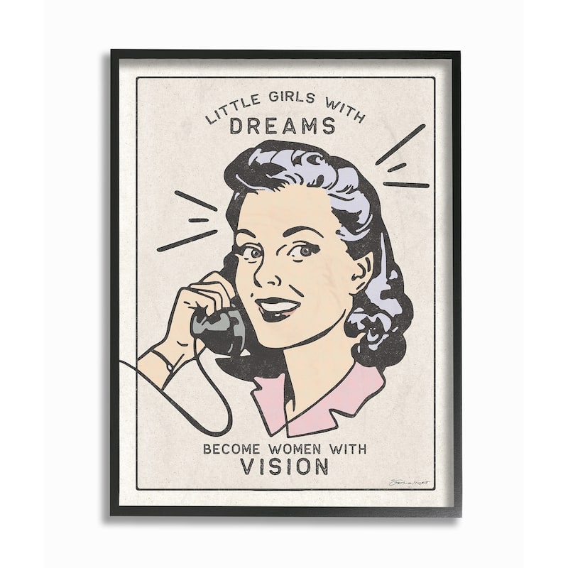 Stupell Little Girls with Dreams Woman with Phone Framed Art, 11 x 14, Proudly Made in USA - Multi-Color