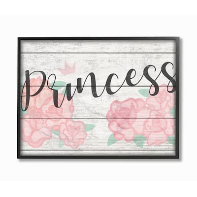 Stupell Pink Roses Princess with Crown Planked Look Sign Framed Art, 11 x 14, Design By Artist Daphne Polselli - Multi-Color