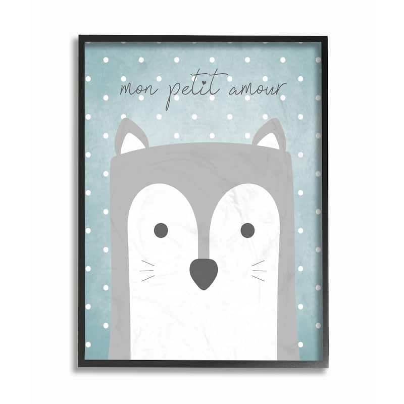Stupell Mon Petit Amour Grey Fox with Blue Polka dots Framed Art, 11 x 14, Design By Artist Jessica Mundo - Multi-Color
