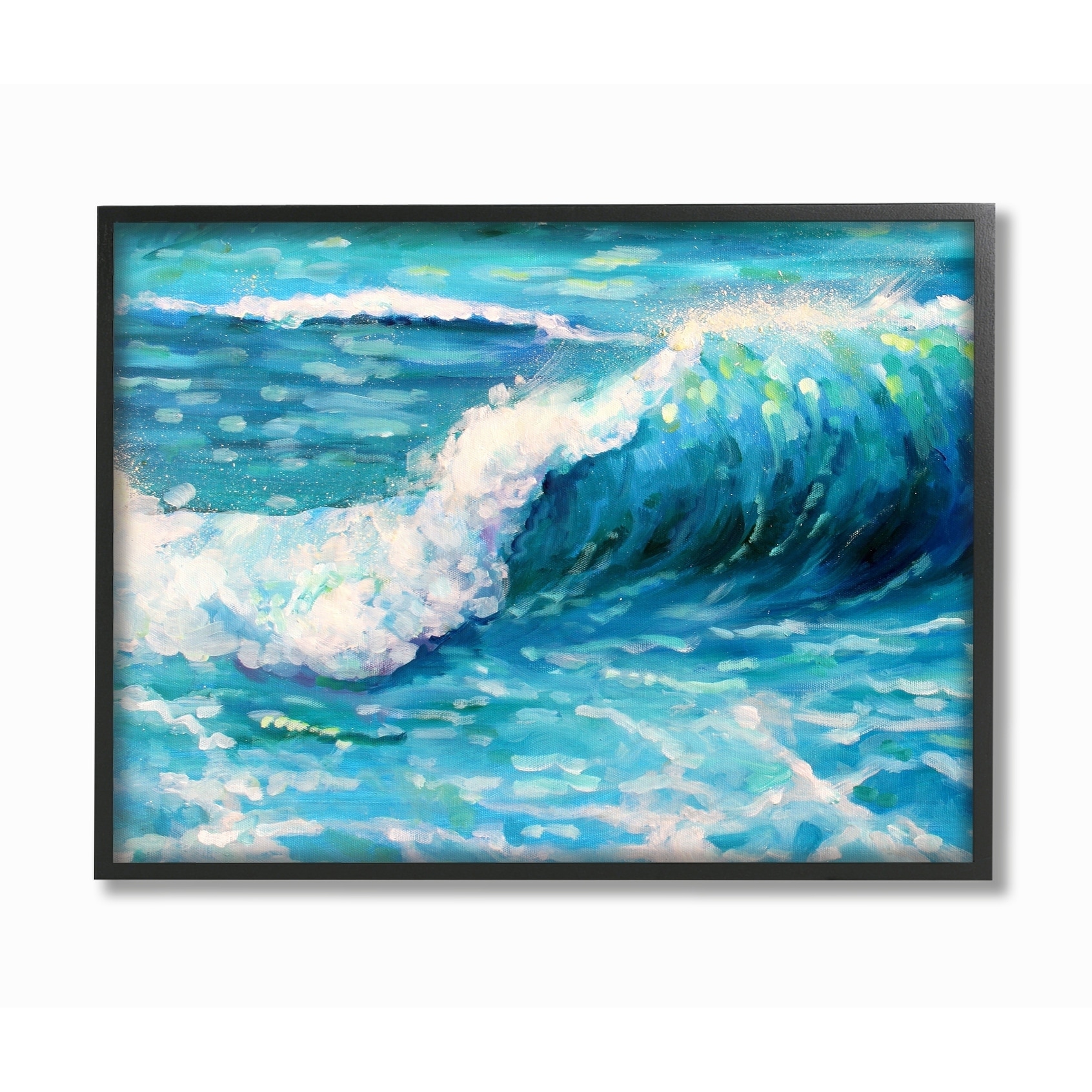 Multi-Color The Stupell Home Decor Blue and Green Bright Painterly Florals Framed Giclee Texturized Art 16 x 20