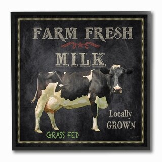 Stupell Black Farm Fresh Milk Sign With Painted Cow Framed Art, 12 x 12 ...