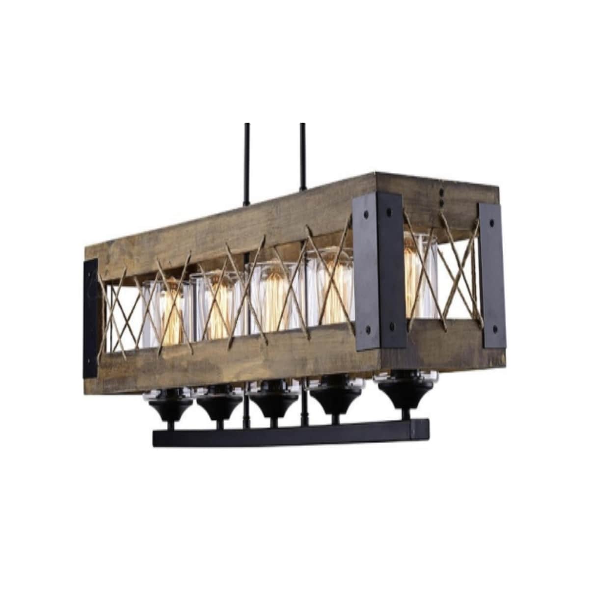 5 Light Chandelier in Black iron finish, Natural wood and Jute rope - Chandeliers For Bedrooms by Overstock.com