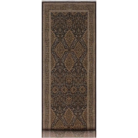 Turkish Knotted Istanbul Nisha Brown/Grey Hand-Knotted Wool Runner - 4'2 x 10'6 - 4'2" x 10'6" - 4'2" x 10'6"