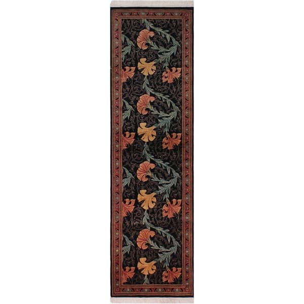slide 1 of 7, Carnation Pak-Persian Rowena Black/Pink Hand-Knotted Wool Runner - 2'7 x 7'9 - 2'7" x 7'9" - 2'7" x 7'9"