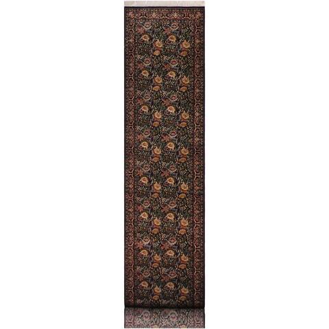 Pak-Persian Francesc Black/Red Hand-Knotted Wool Runner - 2'7 x 14'3 - 2'7" x 14'3" - 2'7" x 14'3"
