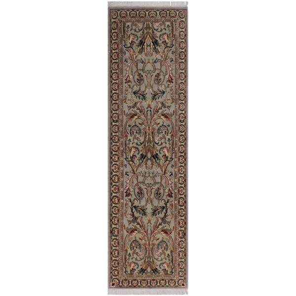 slide 1 of 7, Bhati Pak-Persian Leta Grey/Green Hand-Knotted Wool Runner - 2'7 x 8'0 - 2'7" x 8'0" - 2'7" x 8'0"
