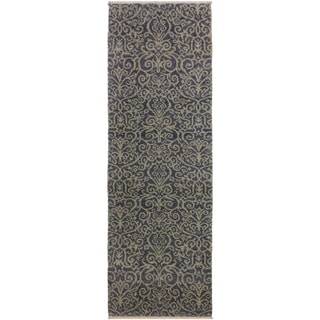 Modern Cyrena Lt. Blue/Lt. Blue Hand-Knotted Wool Runner - 2'6 x 8'1 ...