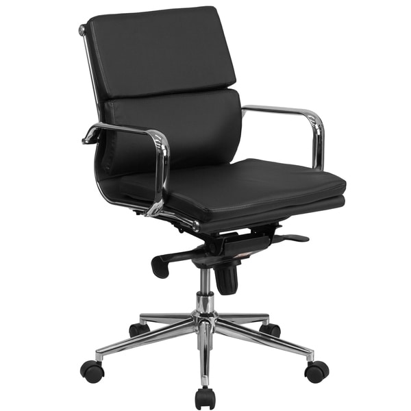 Executive Black Leather Adjustable Swivel Office Chair With Chrome Metal Base And Arms