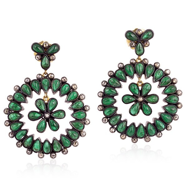14K Gold 925 Silver Diamond Designer Emerald Dangle Earring Precious Stone Jewelry
