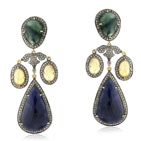 14Kt Gold Silver 925 Diamond Designer Emerald Sapphire Chandelier Earring Precious Stone Jewelry
