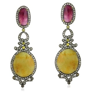 Silver 925 Diamond Designer Sapphire Dangle Earring Precious Stone Jewelry 18Kt Gold