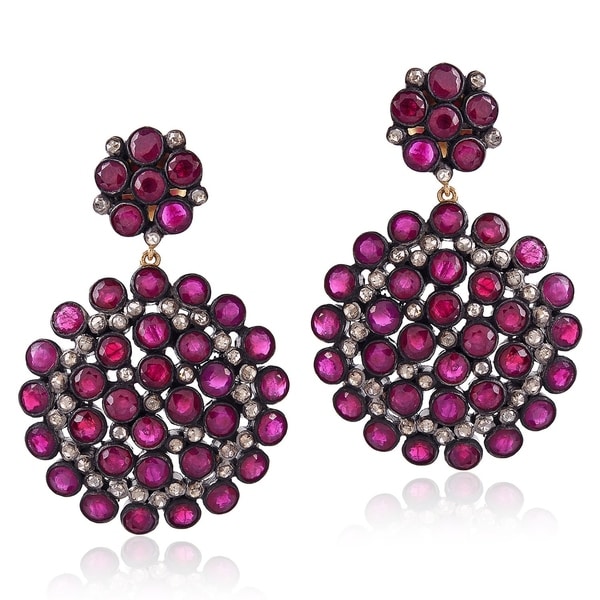 14Kt Gold Silver 925 Diamond Designer Ruby Dangle Earring Precious Stone Jewelry