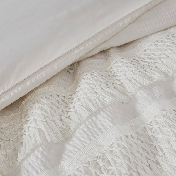 Shop Madison Park Joelie Ivory 3 Piece Cotton Seersucker Duvet