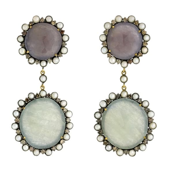 18Kt Gold Silver 925 Diamond Designer Sapphire Pearl Dangle Earring Precious Stone Jewelry