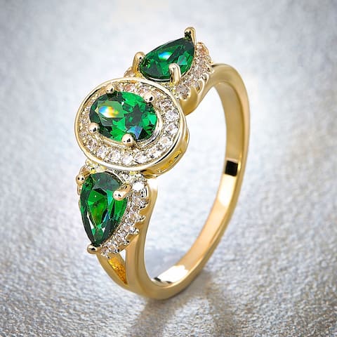 Divina Gold Overlay Created Emerald and White Sapphire Fashion Ring