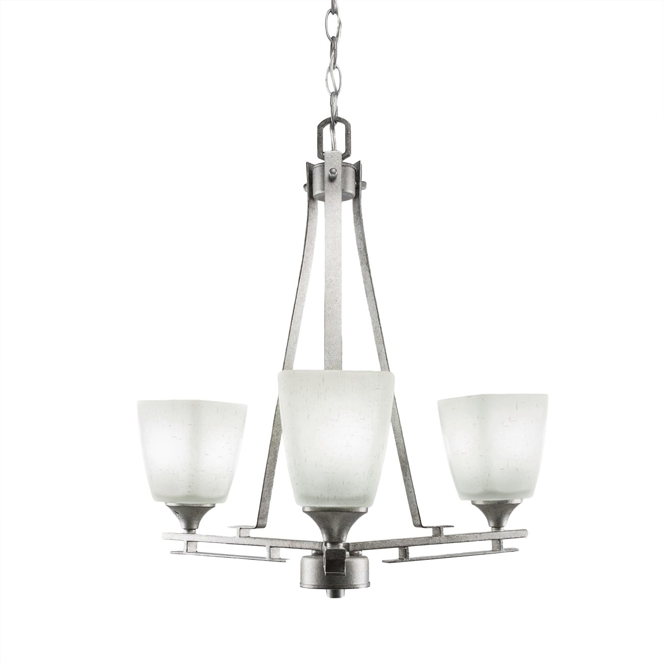 Uptowne 3 Light Chandelier Shown In Aged Silver Finish Glass Shade - Square (White) - Chandeliers For Bedrooms by Overstock.com