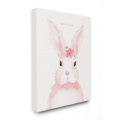 Stupell Baby Lapin French Pink Watercolor Bunny with Flower Canvas Wall Art, 16 x 20, Proudly Made in USA - Multi-Color