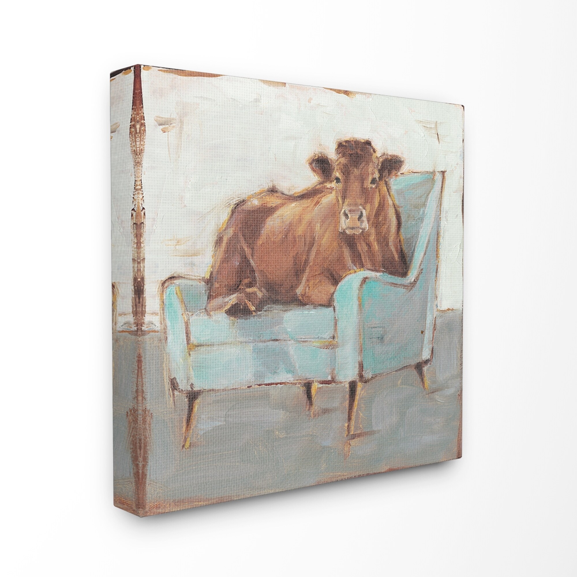 Shop The Gray Barn Brown Bull On A Blue Couch Painting Canvas Wall