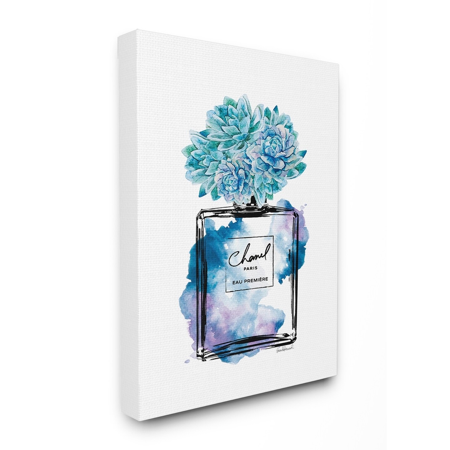 Shop The Stupell Home Decor Watercolor Fashion Perfume Bottle With Blue Flowers Canvas Wall Art 16 X 20 Proudly Made In Usa Overstock 26890222