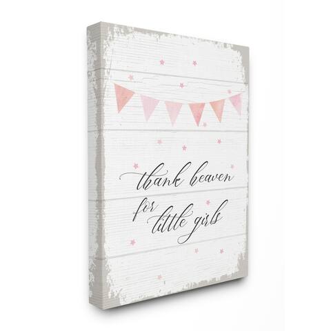 The Kids Room By Stupell Pink Bunting Thank Heaven for Little Girls Planked Look Canvas Wall Art, 16 x 20, Proudly Made in USA