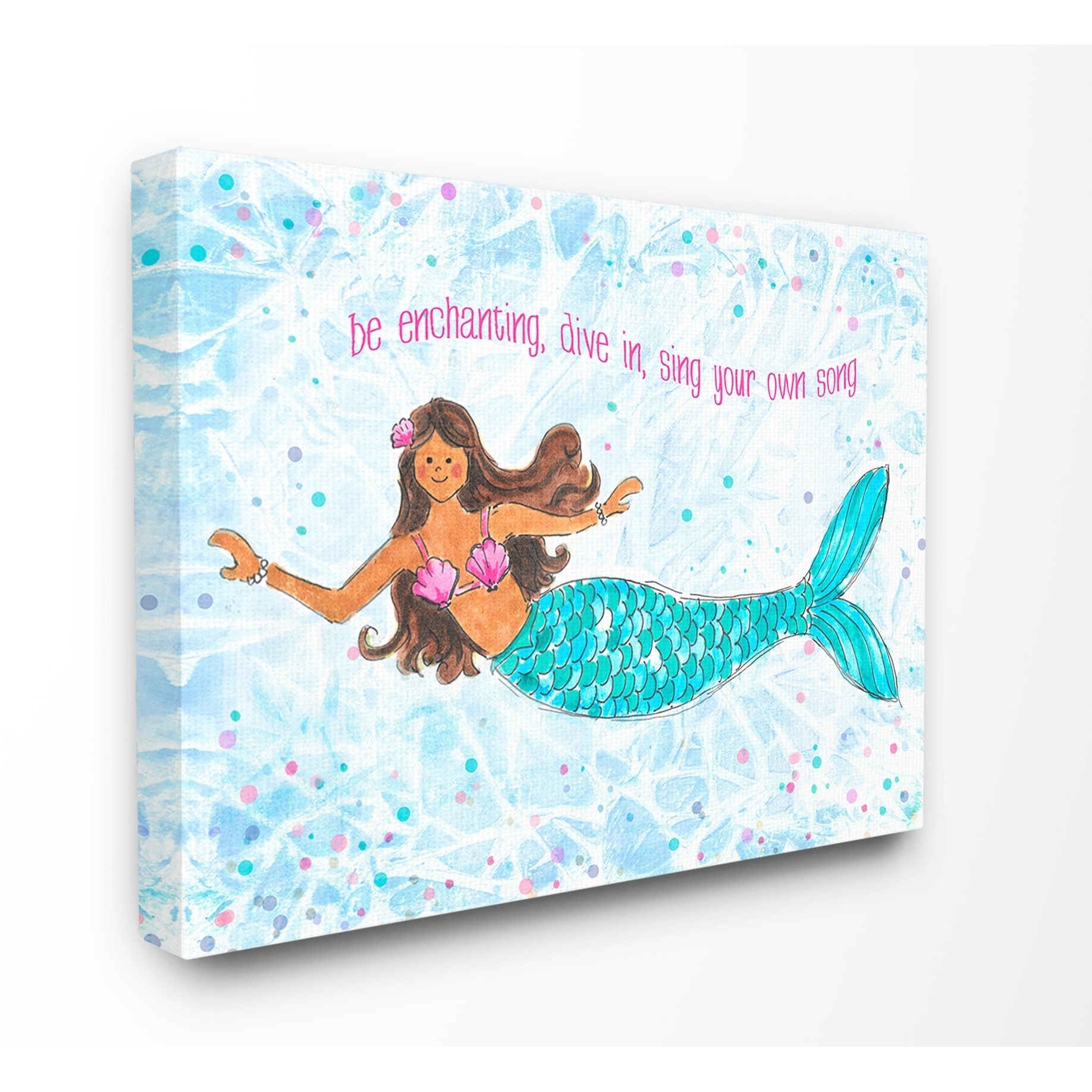 Shop Black Friday Deals On Porch Den The Kids Room By Stupell Be Enchanting Blue And Pink Swimming Mermaid Canvas Wall Art 16 X 20 Overstock 26890264