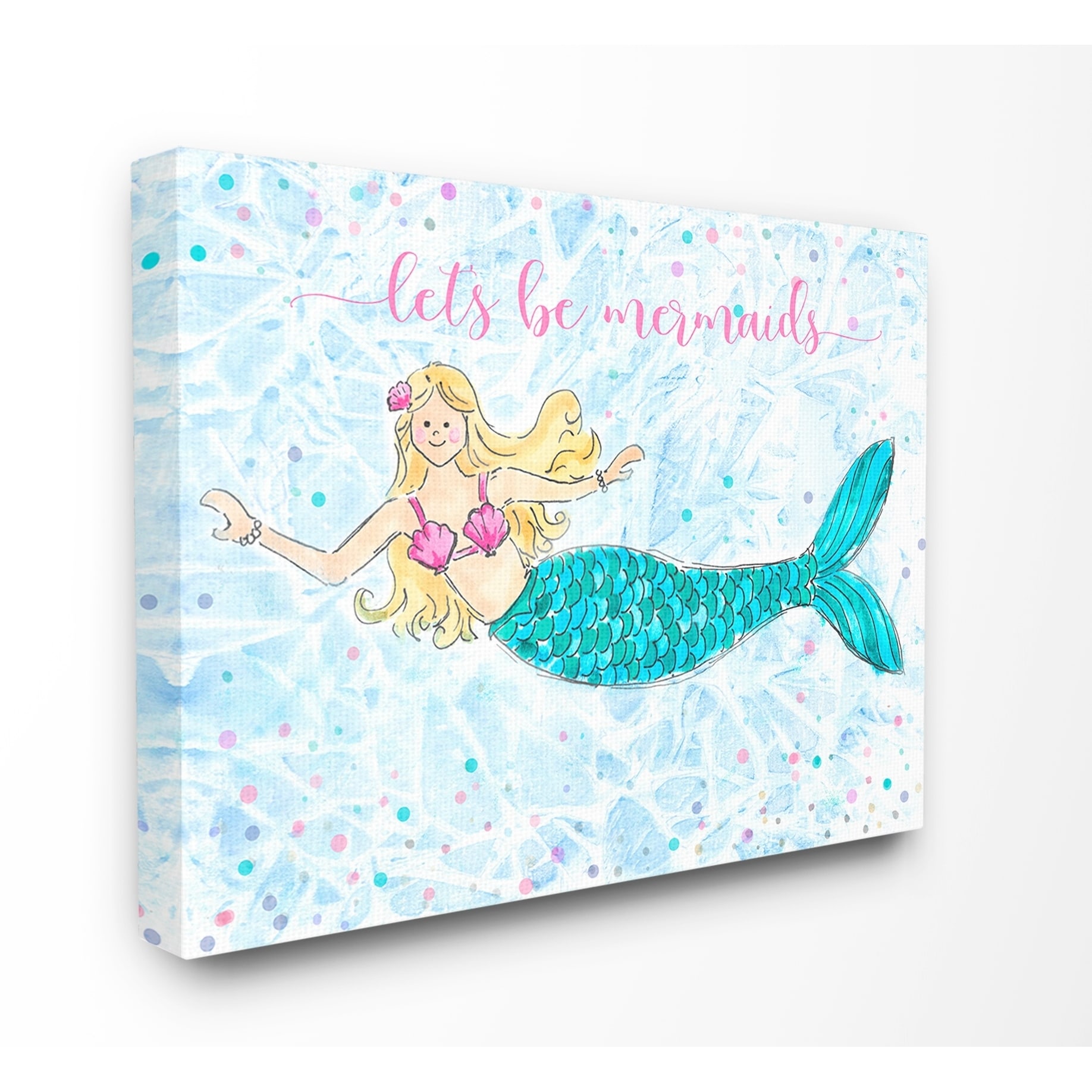 Shop The Kids Room By Stupell Lets Be Mermaids Blue And Pink Swimming Mermaid Canvas Wall Art 16 X 20 Proudly Made In Usa Overstock 26890269