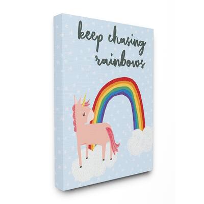 Stupell Pink Unicorn Keep Chasing Rainbows with Polka Dots Canvas Wall Art, 16 x 20, Proudly Made in USA - Multi-Color