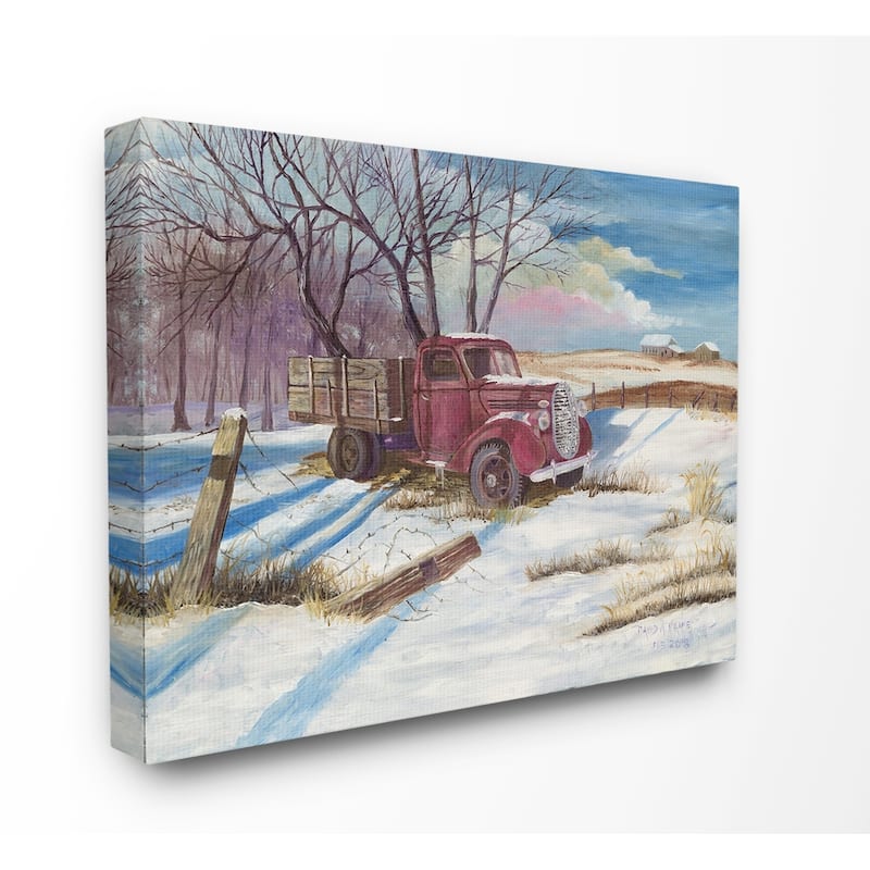 Stupell Red Pickup Truck Scene with Snow on the Ground Canvas Wall Art ...