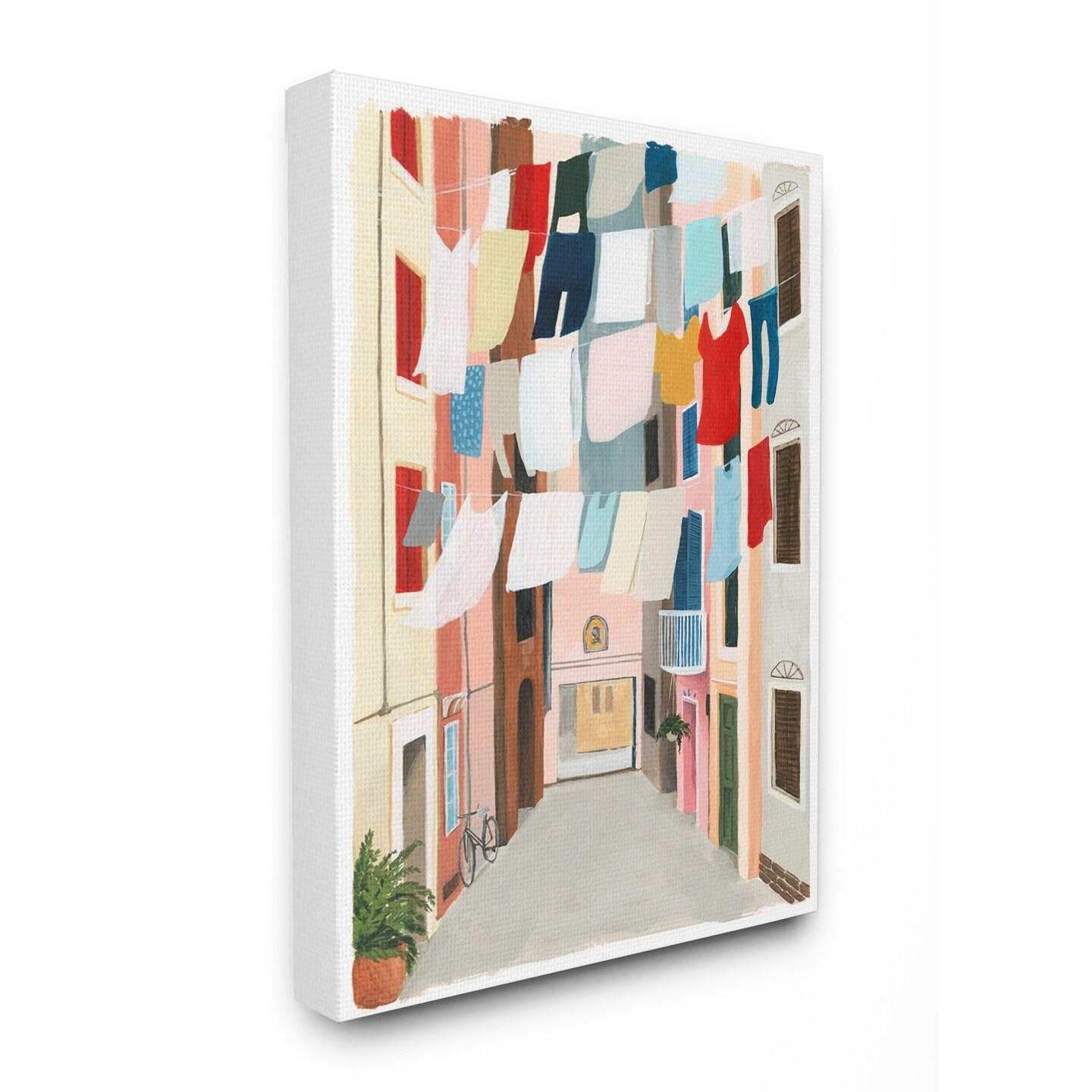 Shop The Stupell Home Decor Colorful Laundry Day Clothes Line Between Apartments Canvas Wall Art 16 X 20 Proudly Made In Usa Overstock 26890340