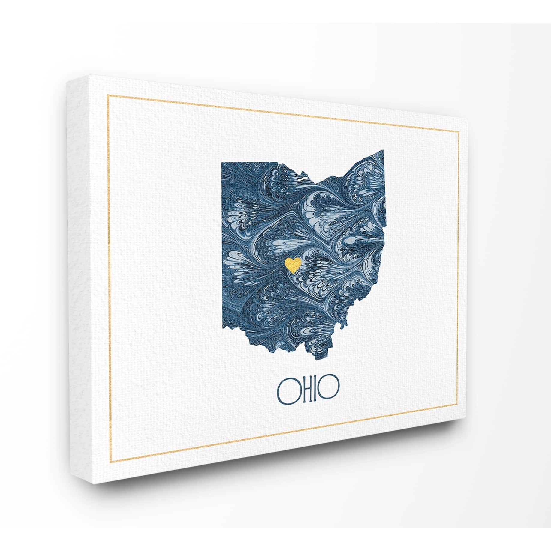 Stupell Ohio Minimal Blue Marbled Paper Silhouette Canvas Wall Art, 16 ...