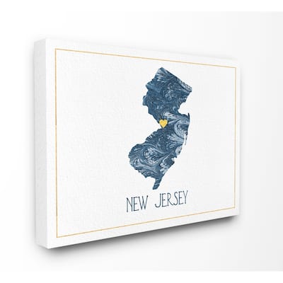 Stupell New Jersey Minimal Blue Marbled Paper Silhouette Canvas Wall Art, 16 x 20, Proudly Made in USA - Multi-Color