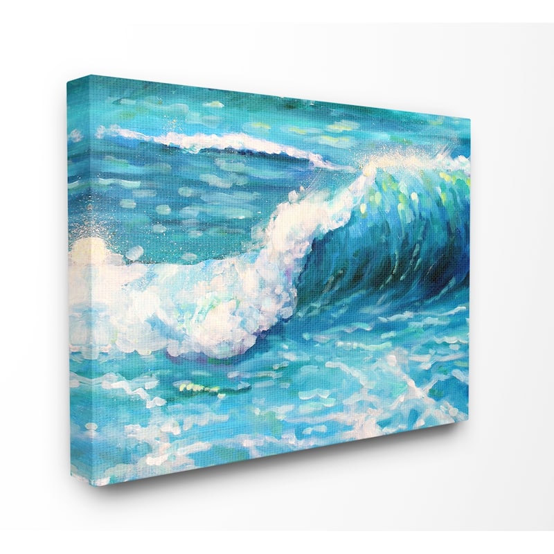 Stupell Bright Teal Blue Painterly Ocean Waves Canvas Wall Art, 16 x 20, Proudly Made in USA - Multi-Color - 16 x 20