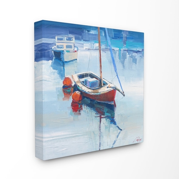 Stupell Red in a Sea of Blue Painterly Boat by the Buoys Canvas Wall Art, 17 x 17, Proudly Made in USA - Multi-Color